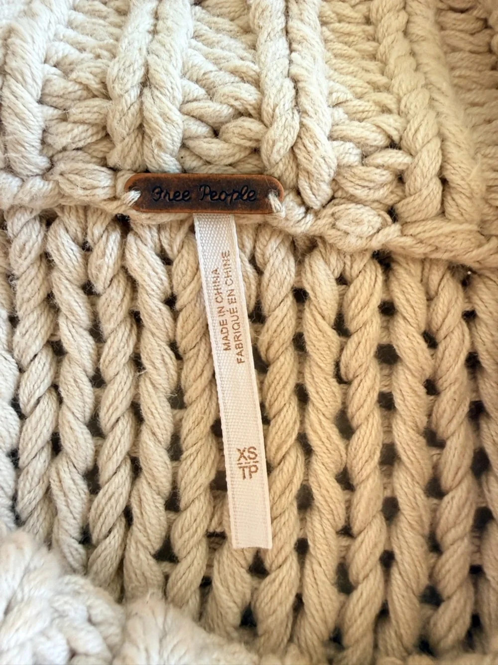 Free People My Only Sunshine Sweater Womens XS Beige Chunky Knit Mock Neck